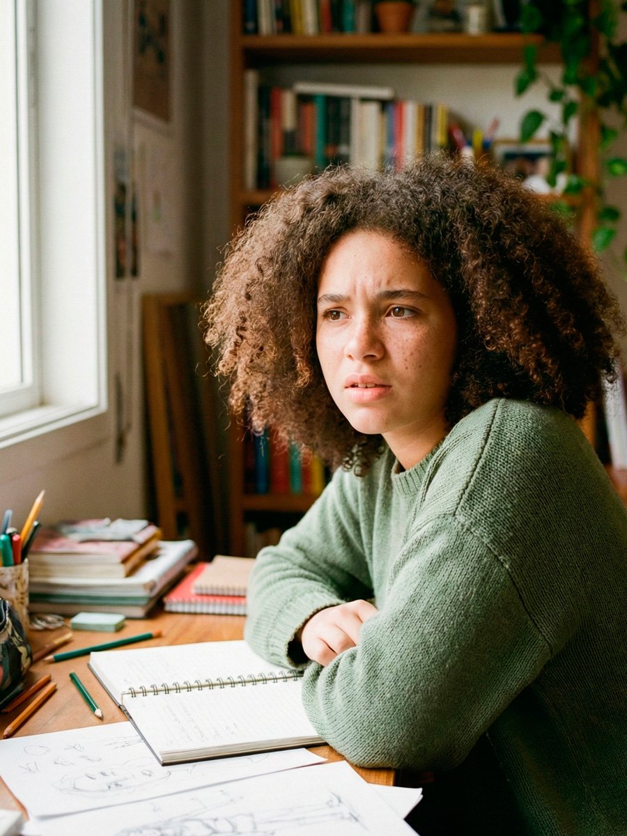 Jovem diante de uma mesa de estudos buscando psicólogo para adolescentes em São Paulo